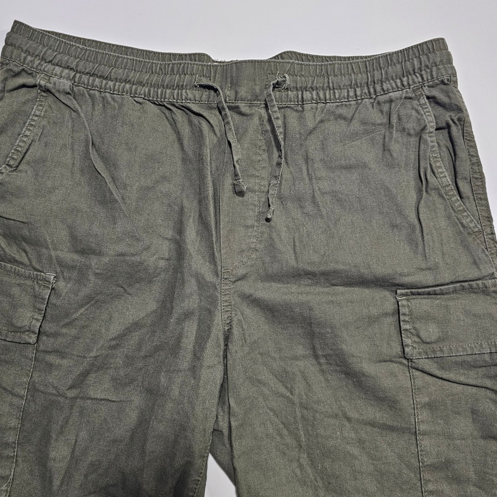 HM LOGG Mens Olive Green Linen Cotton Blend Cargo Shorts Size L Drawstring - Picture 4 of 9